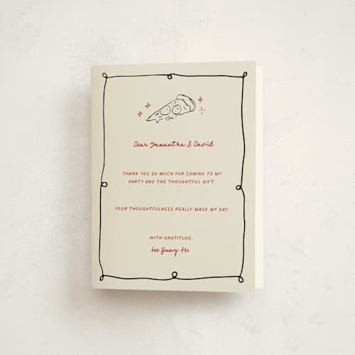 This is a noir thank you cards with standard by Kartika Paramita called pizza birthday bash printing on strathmore in standard