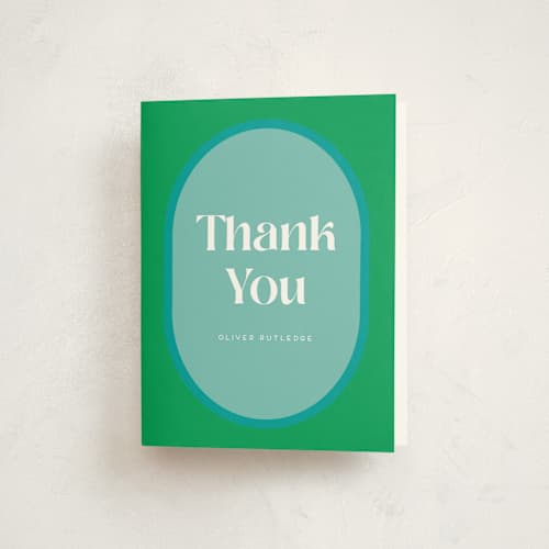 This is a lawn thank you cards with standard by Morgan Kendall called martini printing on strathmore in standard
