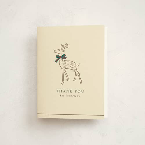 This is a creme thank you cards with standard by mo kelley called decked out deer printing on strathmore in standard