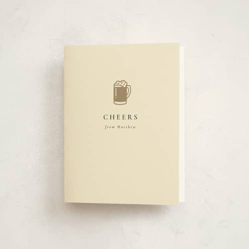 This is a creme thank you cards with standard by mo kelley called raise a glass printing on strathmore in standard