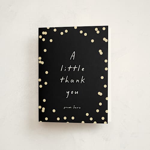 This is a midnight thank you cards with standard by Erin L. Wilson called simple confetti printing on strathmore in standard