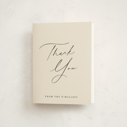 This is a ecru thank you cards with standard by Hooray Creative called scripted names printing on strathmore in standard