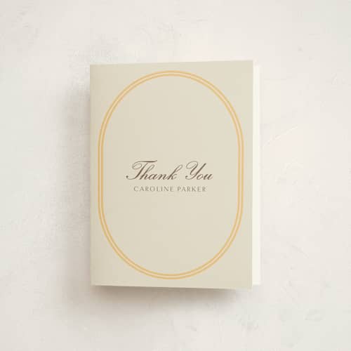 This is a melon thank you cards with standard by Megan Davis called bocce printing on strathmore in standard