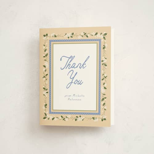 This is a summer lemon thank you cards with standard by Erin L. Wilson called sweet hydrangea printing on strathmore in standard