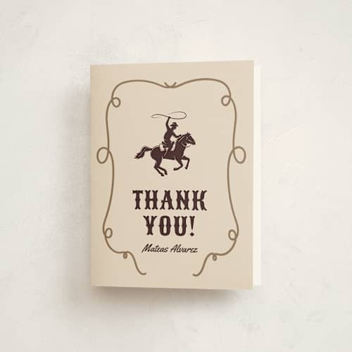 This is a chardonnay thank you cards with standard by Sherley Ferreira called giddy up, y'all! printing on strathmore in standard