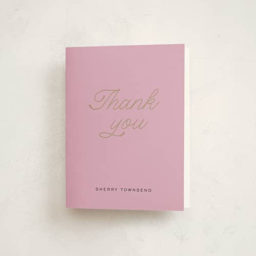 This is a lilac thank you cards with standard by Louise Kay called cheers celebration printing on strathmore in standard