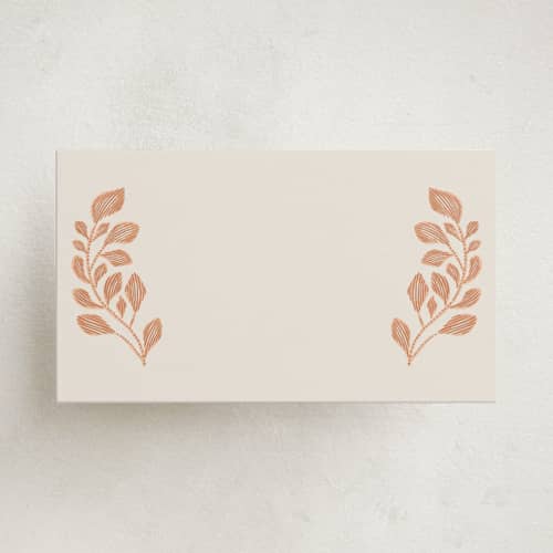 This is a peach fuzz blank hosting stationery with standard by Jen Owens called embroidered printing on signature in placecard