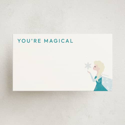 This is a turquoise small cards with standard by Holly Whitcomb called disney's elsa snowflake magic printing on signature in 4.25x5.5