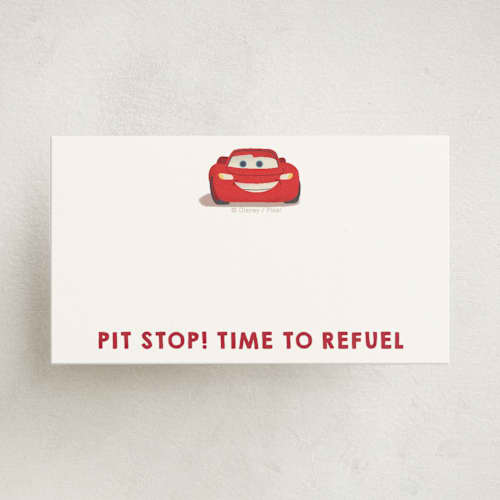 This is a cloud small cards with standard by tinaleeart called disney and pixar's lightning mcqueen pit stop printing on signature in 4.25x5.5