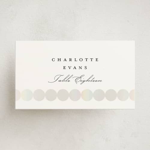 This is a silk wedding place cards with foil pressed by mo kelley called pearls printing on signature in placecard