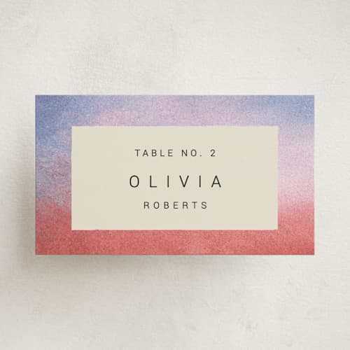 This is a sunset party place cards with standard by Sumak Studio called at dusk printing on signature in placecard