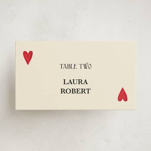 This is a champagne party place cards with standard by Helena Vitto called red hearts printing on signature in placecard