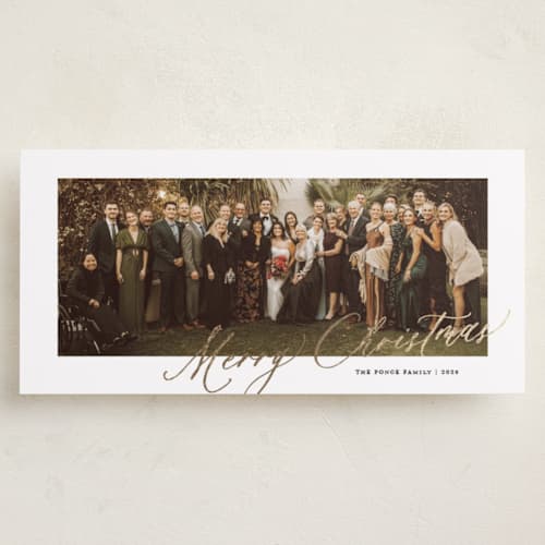 This is a snow foil pressed holiday cards with foil pressed by Susan Zinader called wide angle printing on recycled smooth signature in tall