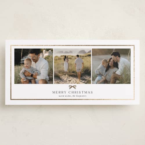 This is a snow foil pressed holiday cards with foil pressed by Yaling Hou Suzuki called sweet little bow printing on recycled smooth signature in tall