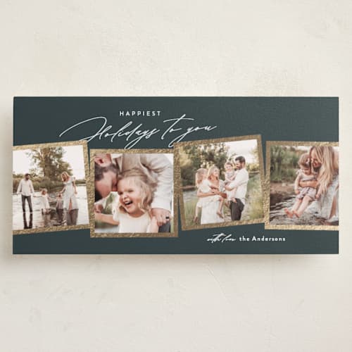 This is a lagoon foil pressed holiday cards with foil pressed by Jennifer Postorino called memorable moments printing on recycled smooth signature in tall
