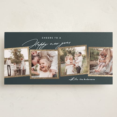 This is a lagoon foil pressed holiday cards with foil pressed by Jennifer Postorino called memorable moments printing on recycled smooth signature in tall