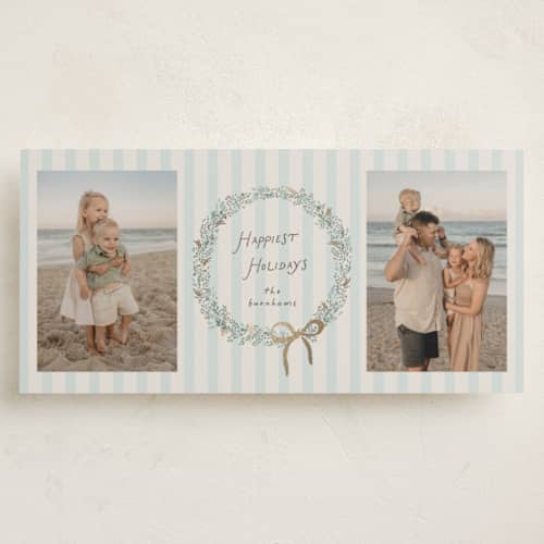 This is a seaglass foil pressed holiday cards with foil pressed by Laura Hankins called seaside wreath printing on recycled smooth signature in tall