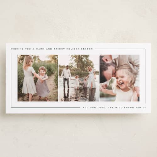 This is a balsam holiday photo cards with standard by Ekko Studio called minimal frame printing on recycled smooth signature in tall