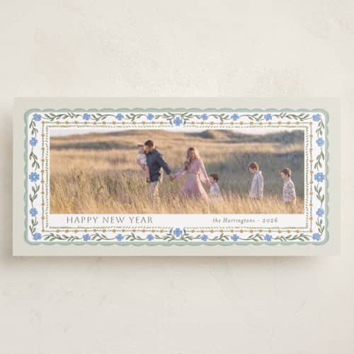 This is a balsam fir holiday photo cards with standard by Lucrecia Caporale called flourish frame printing on recycled smooth signature in tall