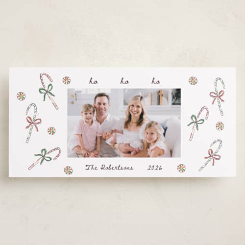 This is a cabernet holiday photo cards with standard by Hanna Symonovych called peppermint and bows printing on recycled smooth signature in tall
