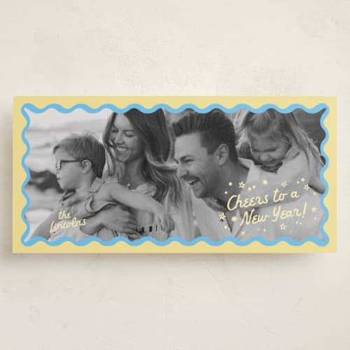 This is a halo holiday photo cards with standard by Creo Study called our new year vibe printing on recycled smooth signature in tall