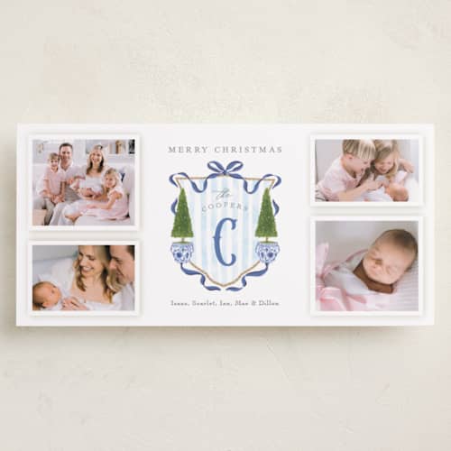 This is a blue jay holiday photo cards with standard by Susan Zinader called family crest printing on recycled smooth signature in tall