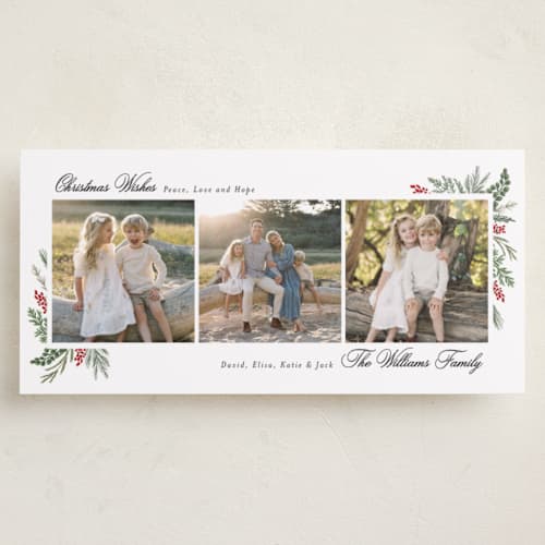 This is a peppermint holiday photo cards with standard by Susan Moyal called warmest wish printing on recycled smooth signature in tall