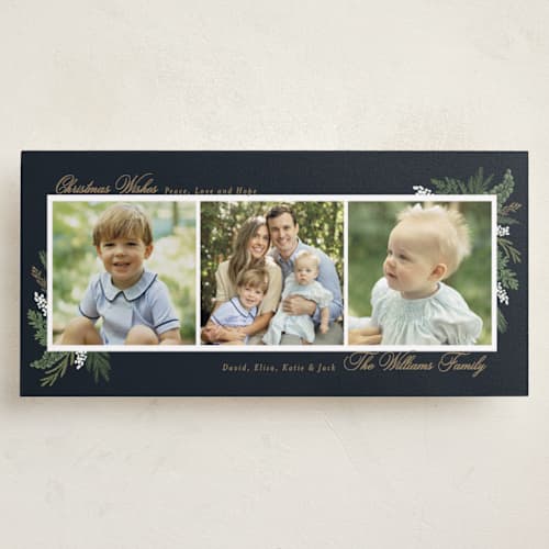 This is a wreath holiday photo cards with standard by Susan Moyal called warmest wish printing on recycled smooth signature in tall