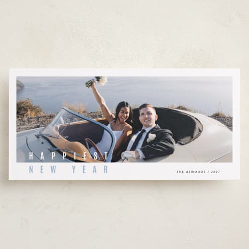 This is a ice holiday photo cards with standard by Eric Clegg called new year's vibe printing on recycled smooth signature in tall