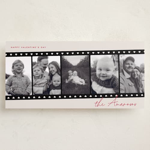 This is a cream holiday photo cards with standard by Kamala Nahas called heartstrip five printing on recycled smooth signature in tall