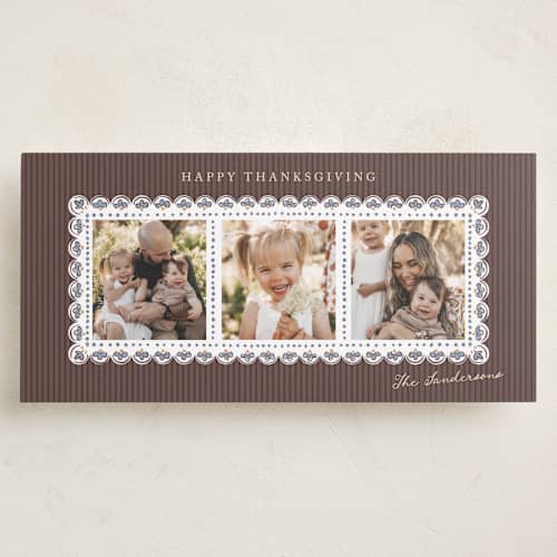 This is a chocolate holiday photo cards with standard by Pati Cascino called mimo printing on recycled smooth signature in tall
