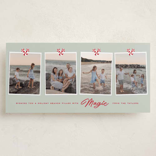 This is a mint holiday photo cards with standard by Emily Betts called disney's mickey peppermint printing on recycled smooth signature in tall