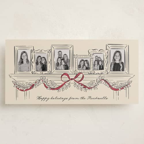 This is a holly berry holiday photo cards with standard by Jamie Alexander called mantle printing on recycled smooth signature in tall