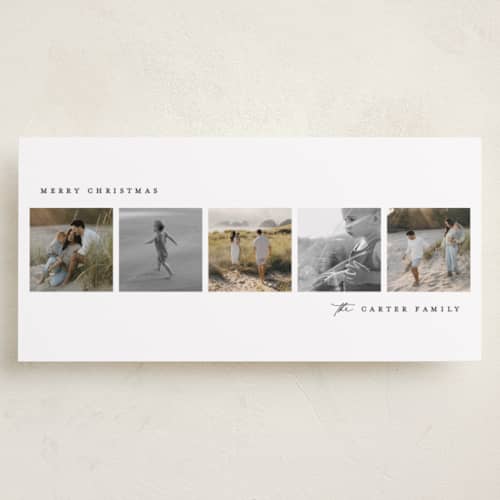 This is a snow holiday photo cards with standard by Ashley Iwafuchi called merriest memories printing on recycled smooth signature in tall
