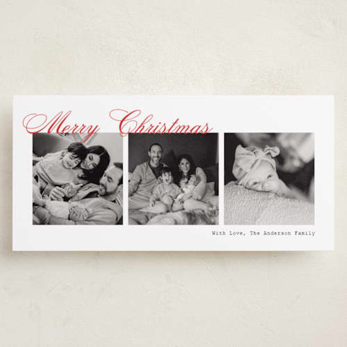 This is a snow holiday photo cards with standard by Cass Loh called elegant script collage printing on recycled smooth signature in tall