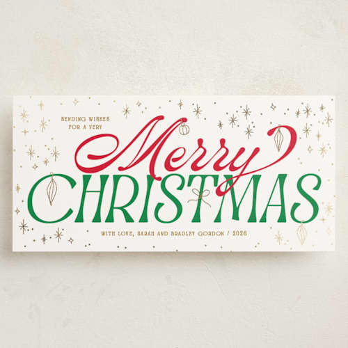 This is a holly foil pressed holiday cards with foil pressed by Owl and Toad called celestial printing on signature in tall
