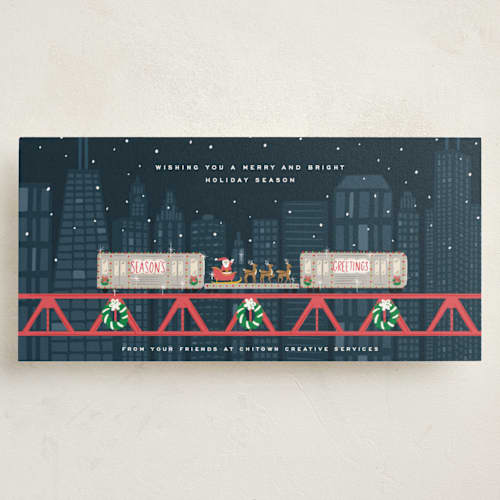 This is a the loop holiday photo cards with standard by Erin German called chicago santa train printing on signature in tall