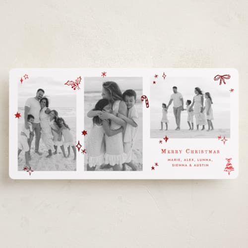 This is a poinsettia foil pressed holiday cards with foil pressed by Pati Cascino called dainty icons printing on recycled smooth signature in tall