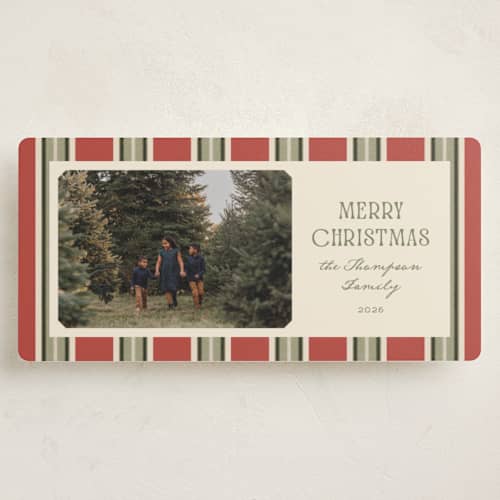 This is a berry holiday photo cards with standard by Robert and Stella called antique stripes printing on recycled smooth signature in tall