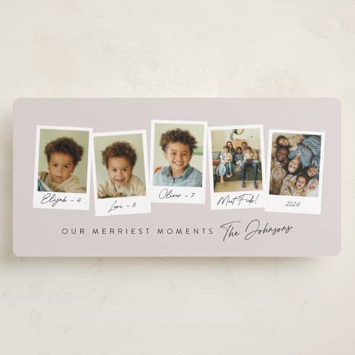This is a linen holiday photo cards with standard by Meggy Masters called merriest moments printing on recycled smooth signature in tall