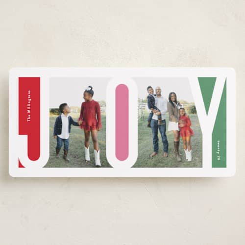 This is a ruby holiday photo cards with standard by Lauren Chism called inner joy printing on recycled smooth signature in tall