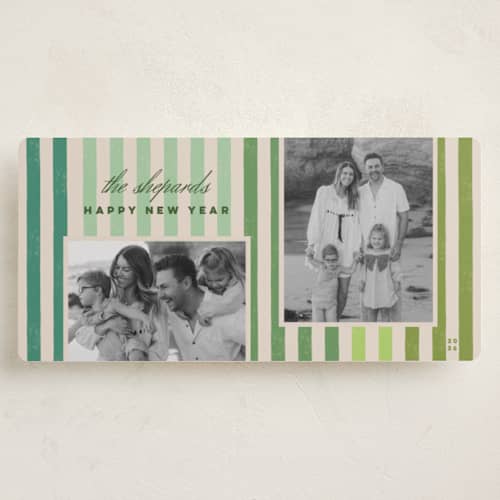 This is a mint holiday photo cards with standard by Stacey Day called vintage stripes printing on recycled smooth signature in tall