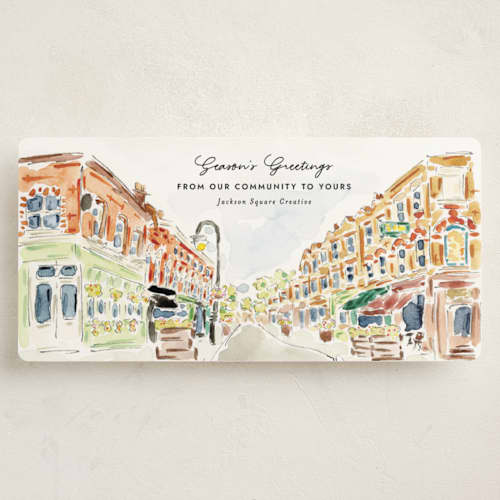 This is a wreath holiday photo cards with standard by Annie Montgomery called high street printing on signature in tall