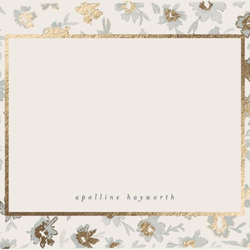 This is a skylight foil stamped stationery with foil pressed by Gwen Bedat called bleuets printing on signature in 4.25x5.5