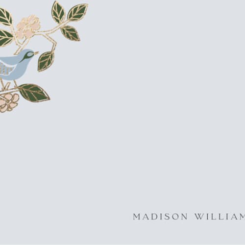 This is a turquoise foil stamped stationery with foil pressed by Ana de Sousa called beautiful bird printing on signature in 4.25x5.5