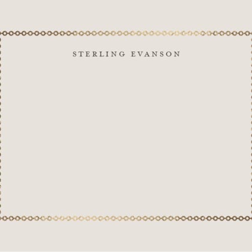 This is a cream foil stamped stationery with foil pressed by Melinda Denison called luxe printing on signature in 4.25x5.5