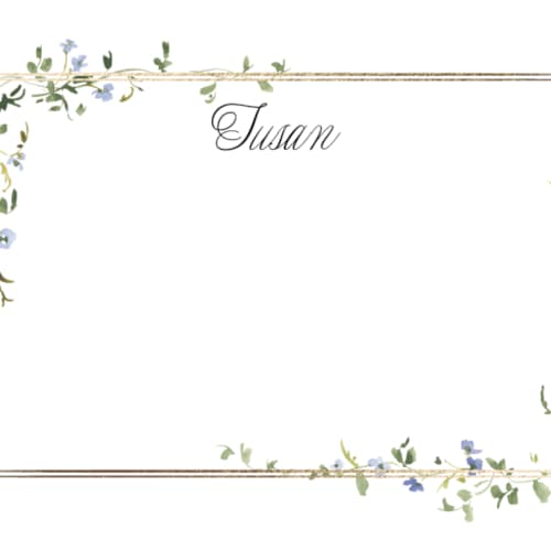 This is a bluebell foil stamped stationery with foil pressed by Everett Paper Goods called flowering vine printing on signature in 4.25x5.5