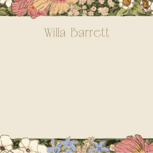 This is a sherbet foil stamped stationery with foil pressed by Leah Bisch called in the garden printing on signature in 4.25x5.5