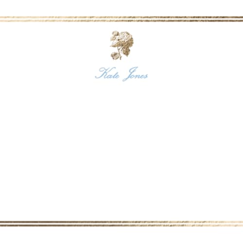 This is a sky blue foil stamped stationery with foil pressed by Megan Davis called cheseapeake printing on signature in 4.25x5.5
