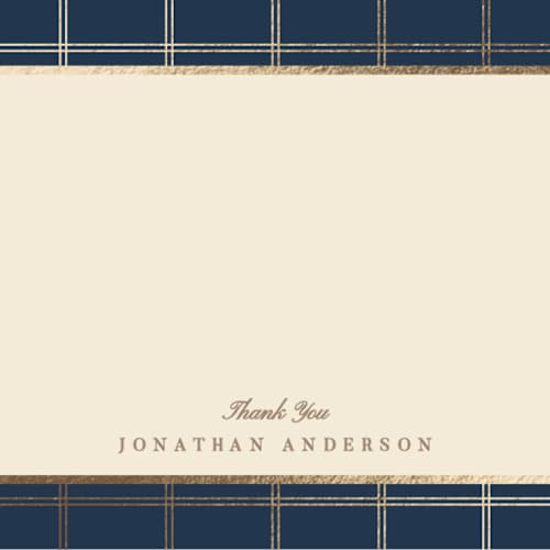 This is a blue spruce foil stamped stationery with foil pressed by Creo Study called gilded checks printing on signature in 4.25x5.5